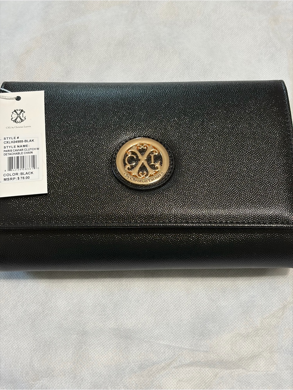 Christian Lacroix Black Leather Medallion Logo Accent CLUTCH
NWT